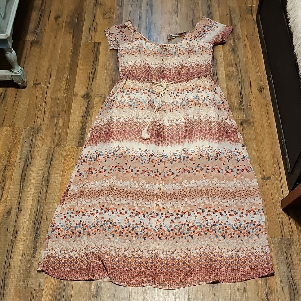 Wishful Park Floral Short Sleeve Maxi Dress Size Small